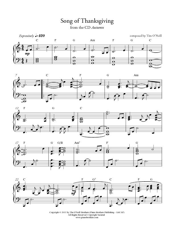 Sheet Music -Song of Thanksgiving